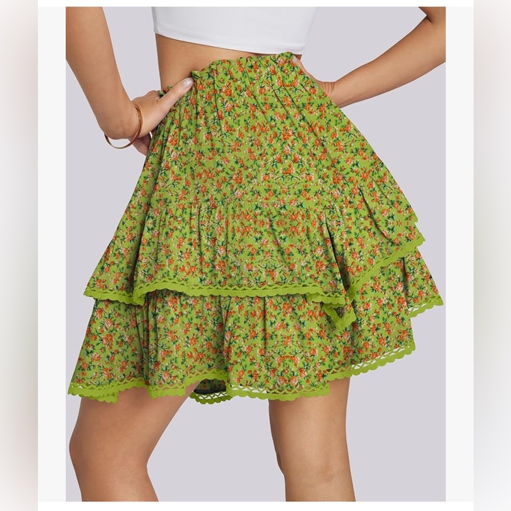 NWT Floral Green Ruffle Skirt/Skort/Short/Coverup-S